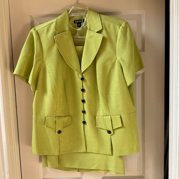 Dana Kay 2 piece jacket and skirt set in lime green. - Picture 3 of 5